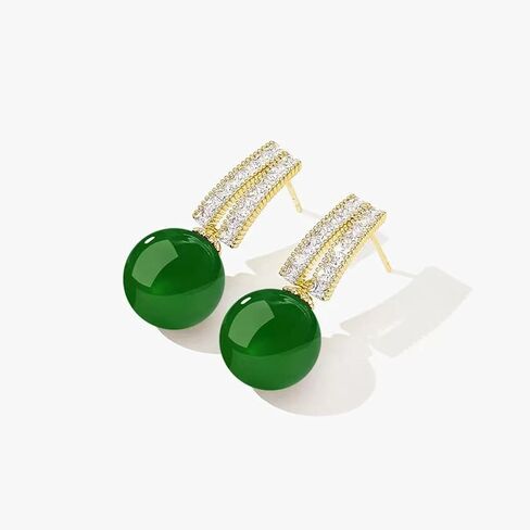MRW Jade Huggie Hoop Earrings For Women 925 Sterling Silver Gold Plated Green Stone with CZ Accents in Saudi Arabia
