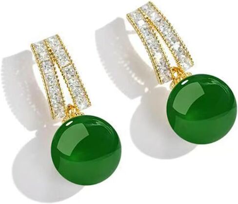 MRW Jade Huggie Hoop Earrings For Women 925 Sterling Silver Gold Plated Green Stone with CZ Accents in Saudi Arabia