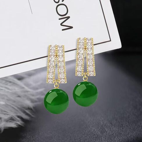 MRW Jade Huggie Hoop Earrings For Women 925 Sterling Silver Gold Plated Green Stone with CZ Accents in Saudi Arabia