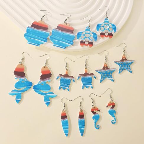 Sea Turtle Earrings for Women Seahorse Earrings Boho Dangle Drop Earrings Sea Animal Earrings Summer Beach Earrings Trendy Jewelry for Women (Blue) in Saudi Arabia