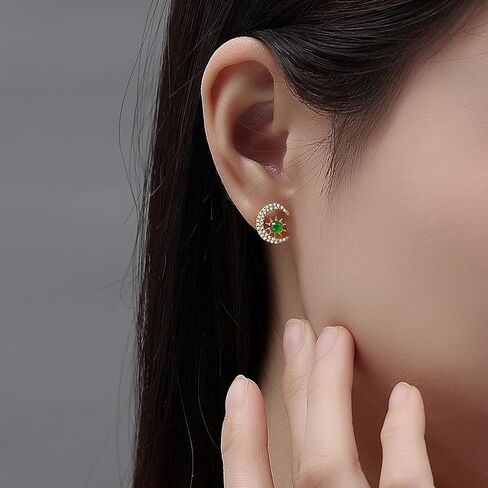 MRW Jade Huggie Hoop Earrings For Women 925 Sterling Silver Gold Plated Green Stone with CZ Accents in Saudi Arabia