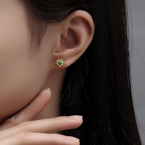 MRW Jade Huggie Hoop Earrings For Women 925 Sterling Silver Gold Plated Green Stone with CZ Accents in Saudi Arabia