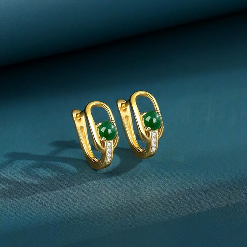 MRW Jade Huggie Hoop Earrings For Women 925 Sterling Silver Gold Plated Green Stone with CZ Accents in Saudi Arabia