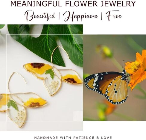 Butterfly Pressed Flower Earrings, Natural Green Fern Leaf/Yellow Daisy/Red Maple Leaf Earrings, Bohemian Boho Style Large Drop Dangle Resin Earrings for Women Girls (Yellow Daisy (Summer)) in Saudi Arabia