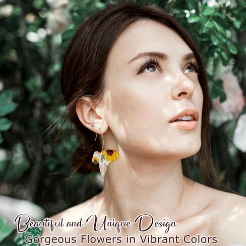 Butterfly Pressed Flower Earrings, Natural Green Fern Leaf/Yellow Daisy/Red Maple Leaf Earrings, Bohemian Boho Style Large Drop Dangle Resin Earrings for Women Girls (Yellow Daisy (Summer)) in Saudi Arabia