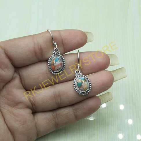 Spiny Oyster Turquoise 925 Sterling Silver Handmade Drop Dangle Earrings Turquoise Jewelry Valentines Day Gift Jewelry For Wife Girlfriend in Saudi Arabia