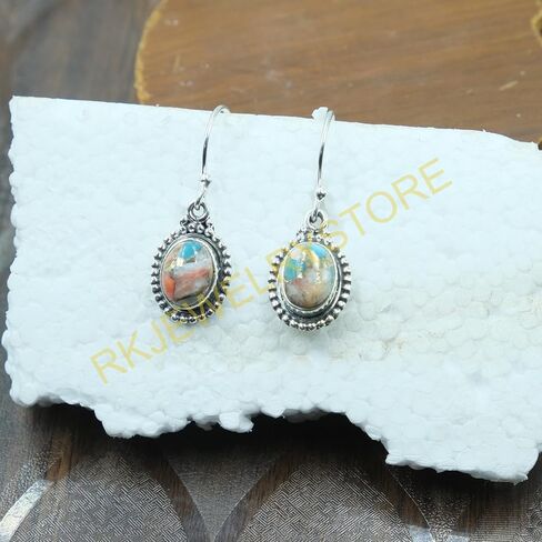 Spiny Oyster Turquoise 925 Sterling Silver Handmade Drop Dangle Earrings Turquoise Jewelry Valentines Day Gift Jewelry For Wife Girlfriend in Saudi Arabia