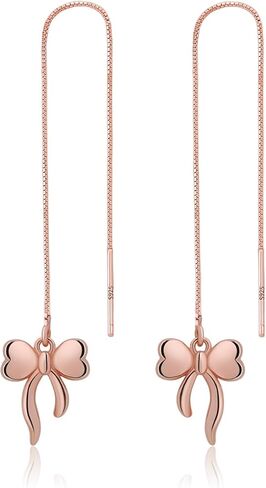 Meissa Sterling Silver Threader Chain Dangle Earrings for Women Girls Comfortable Hypoallergenic Bow Silver Earrings Rose Gold Plated Chain Earrings in Saudi Arabia