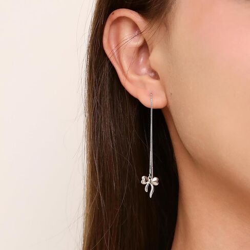 Meissa Sterling Silver Threader Chain Dangle Earrings for Women Girls Comfortable Hypoallergenic Bow Silver Earrings Rose Gold Plated Chain Earrings in Saudi Arabia