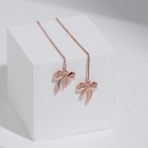 Meissa Sterling Silver Threader Chain Dangle Earrings for Women Girls Comfortable Hypoallergenic Bow Silver Earrings Rose Gold Plated Chain Earrings in Saudi Arabia