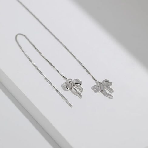 Meissa Sterling Silver Threader Chain Dangle Earrings for Women Girls Comfortable Hypoallergenic Bow Silver Earrings Rose Gold Plated Chain Earrings in Saudi Arabia