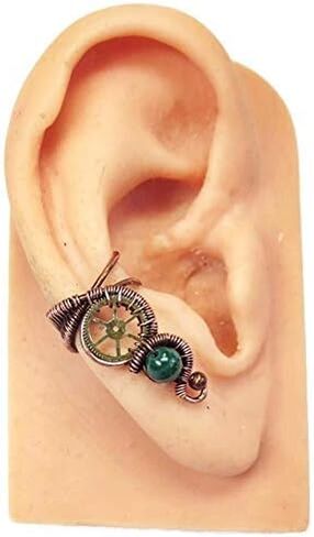 Malachite and Bronze Steampunk Ear Cuff; Non-pierced Earring in Saudi Arabia