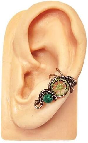 Malachite and Bronze Steampunk Ear Cuff; Non-pierced Earring in Saudi Arabia