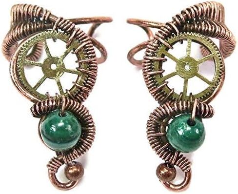 Malachite and Bronze Steampunk Ear Cuff; Non-pierced Earring in Saudi Arabia