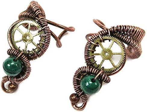 Malachite and Bronze Steampunk Ear Cuff; Non-pierced Earring in Saudi Arabia