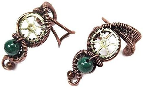 Malachite and Bronze Steampunk Ear Cuff; Non-pierced Earring in Saudi Arabia