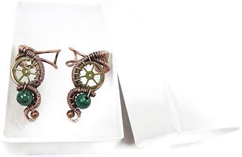 Malachite and Bronze Steampunk Ear Cuff; Non-pierced Earring in Saudi Arabia