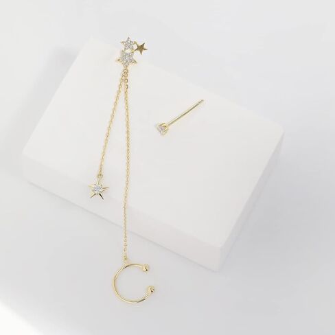 Meissa Handmade Star Stud Dangle Ear Cuff Sterling Silver Statement Earring Celestial Bursting Star Cartilage Climber Earrings Rose Gold Hugging Ear Cuff in Saudi Arabia