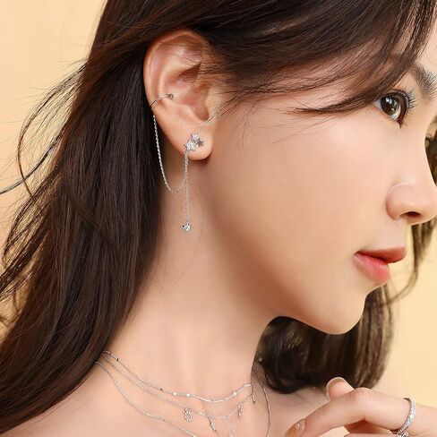 Meissa Handmade Star Stud Dangle Ear Cuff Sterling Silver Statement Earring Celestial Bursting Star Cartilage Climber Earrings Rose Gold Hugging Ear Cuff in Saudi Arabia