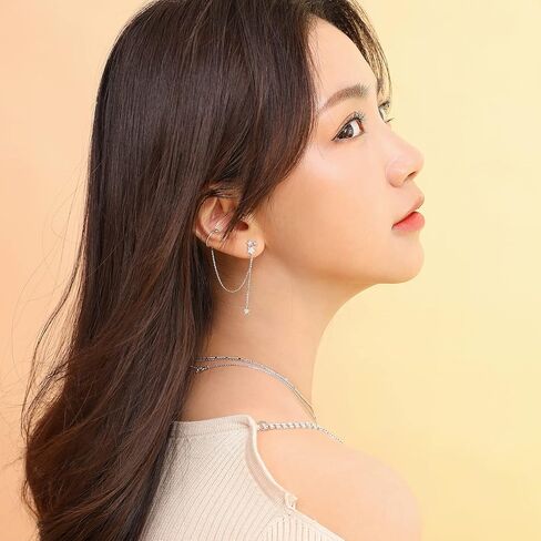 Meissa Handmade Star Stud Dangle Ear Cuff Sterling Silver Statement Earring Celestial Bursting Star Cartilage Climber Earrings Rose Gold Hugging Ear Cuff in Saudi Arabia
