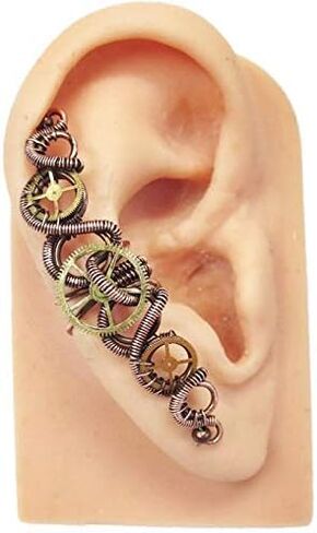 Bronze and Brass 3-Gear Steampunk Ear Cuff; Non-pierced Watch Gear Earring, "Helix" in Saudi Arabia