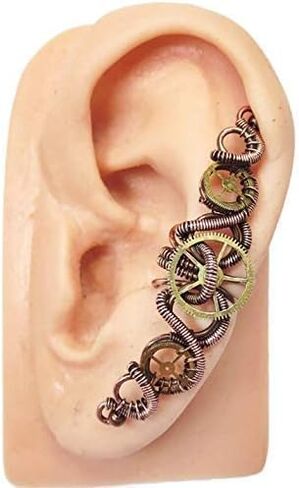Bronze and Brass 3-Gear Steampunk Ear Cuff; Non-pierced Watch Gear Earring, "Helix" in Saudi Arabia