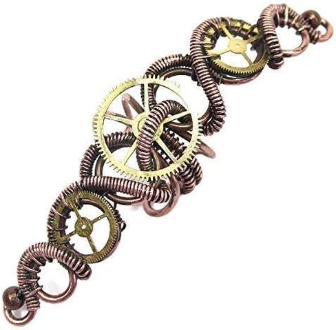 Bronze and Brass 3-Gear Steampunk Ear Cuff; Non-pierced Watch Gear Earring, "Helix" in Saudi Arabia