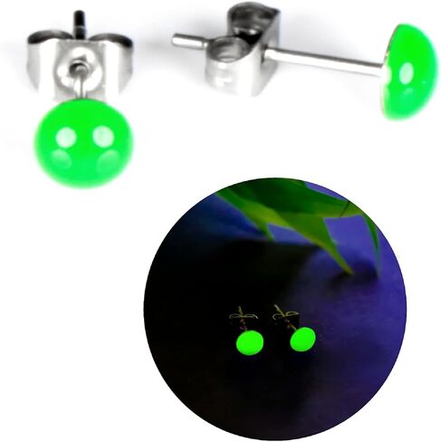 Glow-in-the-Dark 5mm Round Stainless Steel Stud Earrings for Women, Teens & Girls - Hypoallergenic, Flat Back Earrings, Handmade in Italy, Jewelry Set, Stylish Earrings (Neon Green, 5 mm.) in Saudi Arabia
