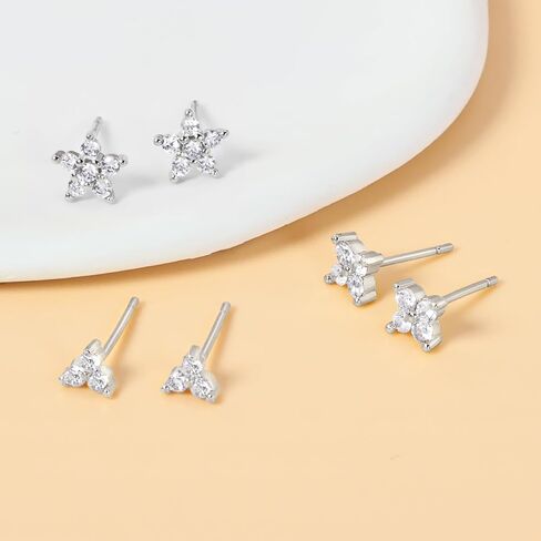 Gold Stud Earrings for Women,Hypoallergenic Surgical Stainless Steel Earring for Cartilage Tragus Helix,3 Pairs Small Tiny Cubic Zirconia Jacket Studs Earring Stack for Multiple Piercing in Saudi Arabia