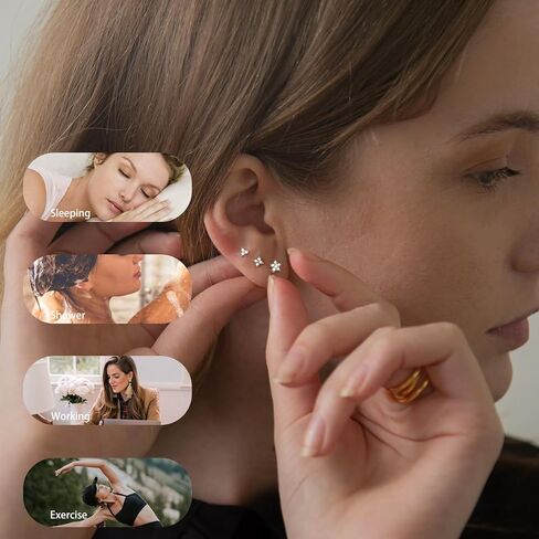 Gold Stud Earrings for Women,Hypoallergenic Surgical Stainless Steel Earring for Cartilage Tragus Helix,3 Pairs Small Tiny Cubic Zirconia Jacket Studs Earring Stack for Multiple Piercing in Saudi Arabia