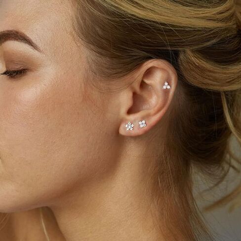 Gold Stud Earrings for Women,Hypoallergenic Surgical Stainless Steel Earring for Cartilage Tragus Helix,3 Pairs Small Tiny Cubic Zirconia Jacket Studs Earring Stack for Multiple Piercing in Saudi Arabia