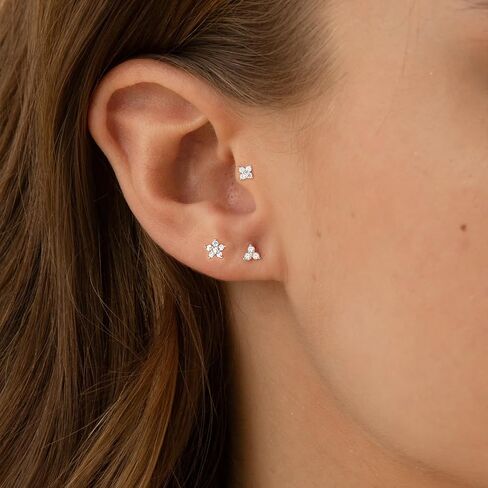 Gold Stud Earrings for Women,Hypoallergenic Surgical Stainless Steel Earring for Cartilage Tragus Helix,3 Pairs Small Tiny Cubic Zirconia Jacket Studs Earring Stack for Multiple Piercing in Saudi Arabia