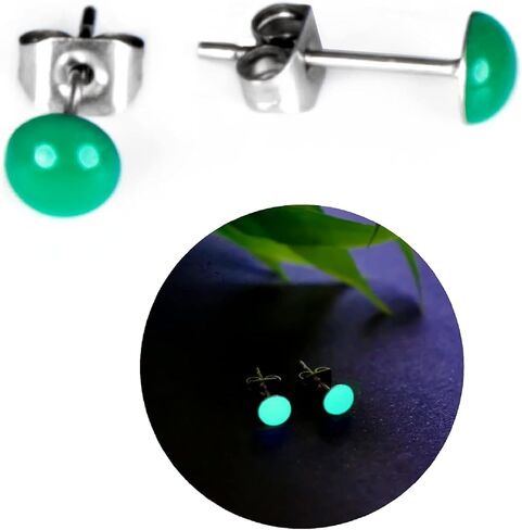 Glow-in-the-Dark 5mm Round Stainless Steel Stud Earrings for Women, Teens & Girls - Hypoallergenic, Flat Back Earrings, Handmade in Italy, Jewelry Set, Stylish Earrings (Dark Turquoise, 5 mm.) in Saudi Arabia