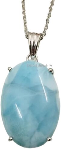 Pure 925 Sterling Silver Necklace For Women, Genuine Prong Larimar Cabochon Blue Oval Gemstone Unique Handcrafted Necklace Gift For Her in Saudi Arabia
