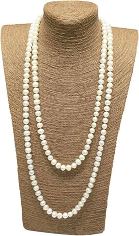 Pearl Long Strand Necklace Natural White 8mm Flat Round Freshwater Cultured Pearl Necklace Endless Sweater Necklace 59" in Saudi Arabia