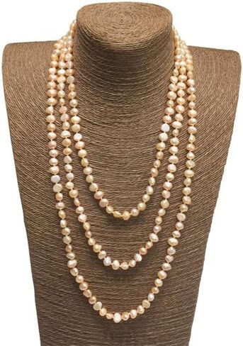 Baroque Freshwater Pearl Endless Necklace,7-8mm Irregular,71 in Long Pearl Necklace with Genuine Cultured Pearls, Pearl Gifts for Christmas, Holidays and Anniversary in Saudi Arabia