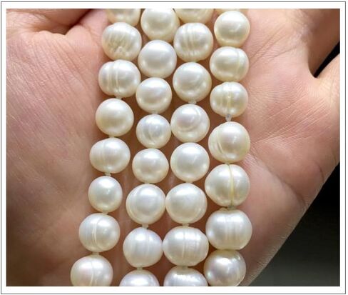 Pearl Long Strand Necklace Natural White 8mm Flat Round Freshwater Cultured Pearl Necklace Endless Sweater Necklace 59" in Saudi Arabia