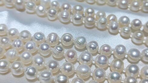 Pearl Long Strand Necklace Natural White 8mm Flat Round Freshwater Cultured Pearl Necklace Endless Sweater Necklace 59" in Saudi Arabia