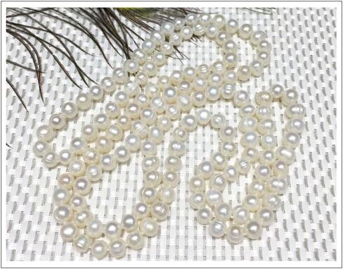 Pearl Long Strand Necklace Natural White 8mm Flat Round Freshwater Cultured Pearl Necklace Endless Sweater Necklace 59" in Saudi Arabia