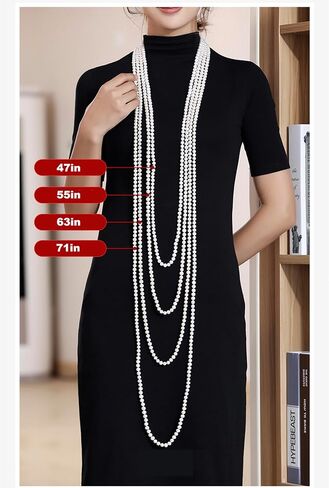 Pearl Long Strand Necklace Natural White 8mm Flat Round Freshwater Cultured Pearl Necklace Endless Sweater Necklace 59" in Saudi Arabia