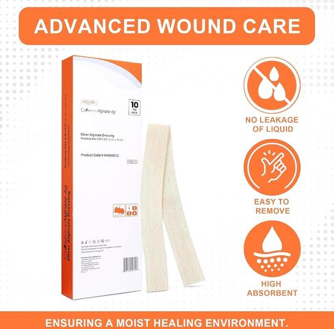 MedHeal Silver Calcium Alginate Ag Sterile Highly Absorbent Antibacterial Dressing, 4.25"x4.25", 5 dressings/Box, MedHeal by MedvanceTM in Saudi Arabia