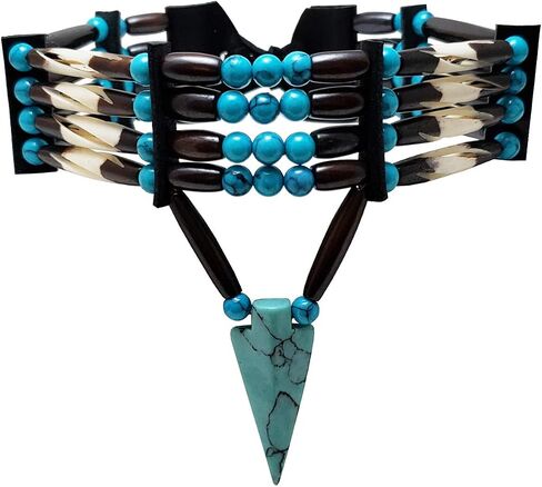 4 Row Buffalo Bone Hairpipe Beads Traditional Tribal Choker Necklace with Arrowhead Pendant in Saudi Arabia