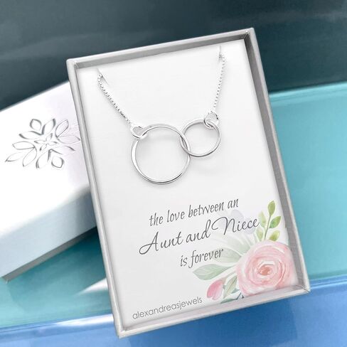 Double Ring Necklace, 925 Sterling Silver Two Interlocking Circles, Mother Daughter Best Friend Birthday, Mother's Day, Valentine's Day, Christmas Present in Saudi Arabia