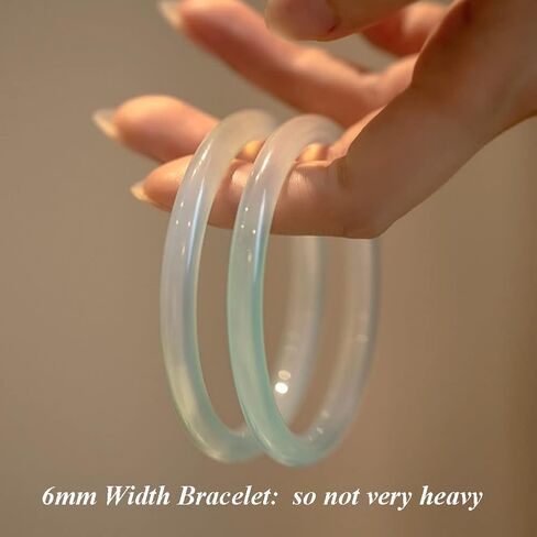 Natural Iced Green Chalcedony Bangle Bracelet for Women, Gradient 6mm Width Round Agate Chinese Lucky Jewelry Gift in Saudi Arabia