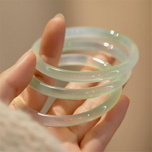 Natural Iced Green Chalcedony Bangle Bracelet for Women, Gradient 6mm Width Round Agate Chinese Lucky Jewelry Gift in Saudi Arabia