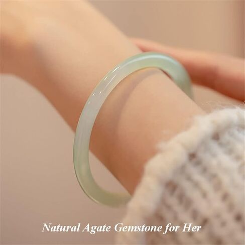 Natural Iced Green Chalcedony Bangle Bracelet for Women, Gradient 6mm Width Round Agate Chinese Lucky Jewelry Gift in Saudi Arabia