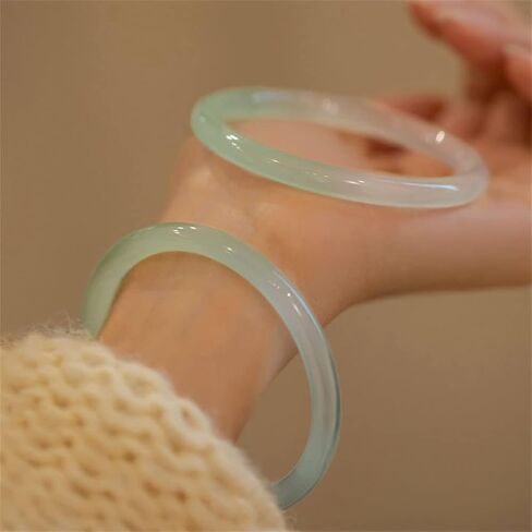 Natural Iced Green Chalcedony Bangle Bracelet for Women, Gradient 6mm Width Round Agate Chinese Lucky Jewelry Gift in Saudi Arabia