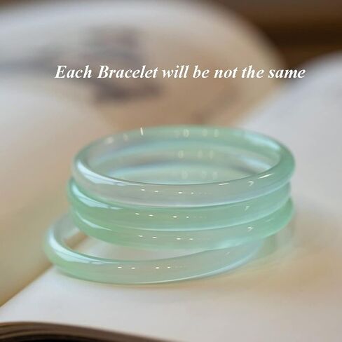 Natural Iced Green Chalcedony Bangle Bracelet for Women, Gradient 6mm Width Round Agate Chinese Lucky Jewelry Gift in Saudi Arabia