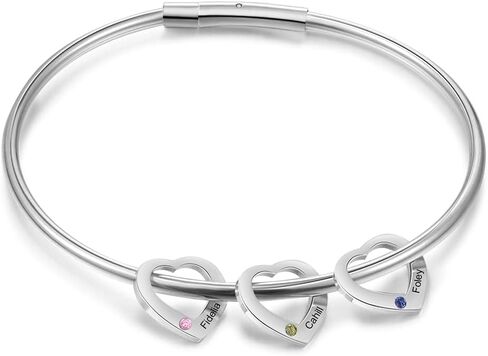 Mother's Birthstone Bracelet – Personalized Mother Daughter Bangles with Custom Charms – Ideal Gift for Mom, Wife, Grandmother in Silver, Gold, Rose Gold in Saudi Arabia