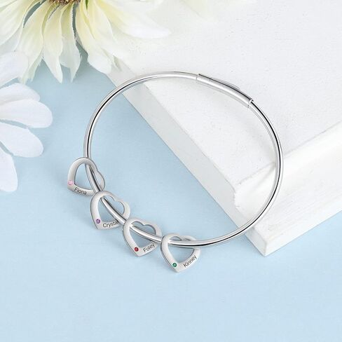 Mother's Birthstone Bracelet – Personalized Mother Daughter Bangles with Custom Charms – Ideal Gift for Mom, Wife, Grandmother in Silver, Gold, Rose Gold in Saudi Arabia